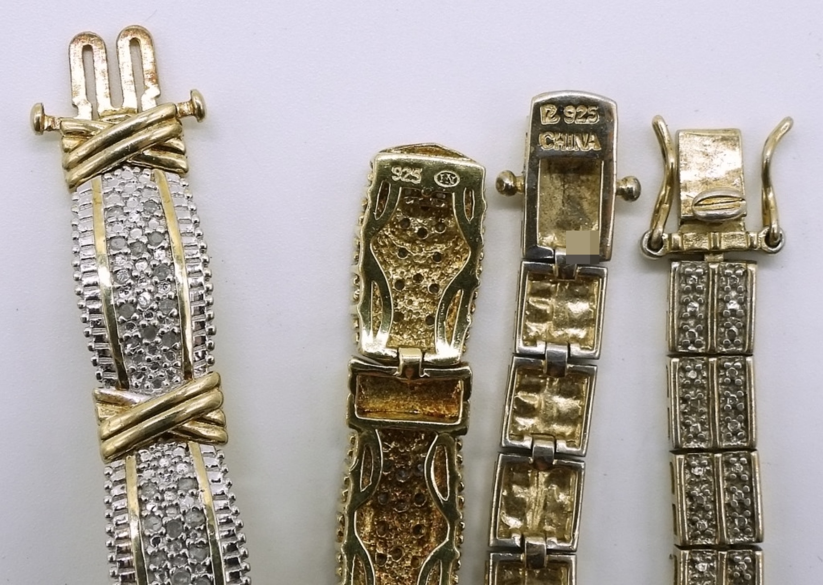2 Sterling Gold Tone Rhinestone Bracelets