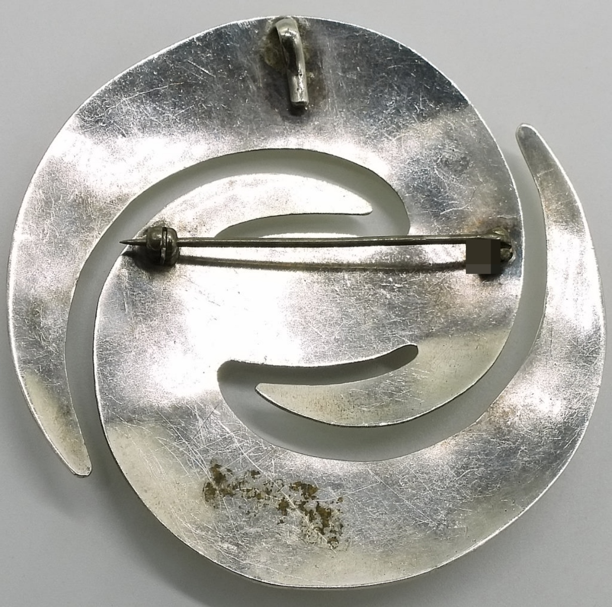 Sterling Silver Turquoise Brooch, Modernist Spiral