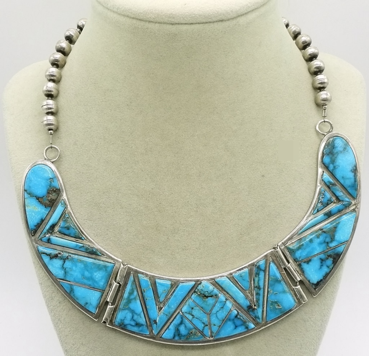 Sterling Silver Turquoise Inlay Necklace, 14 inche