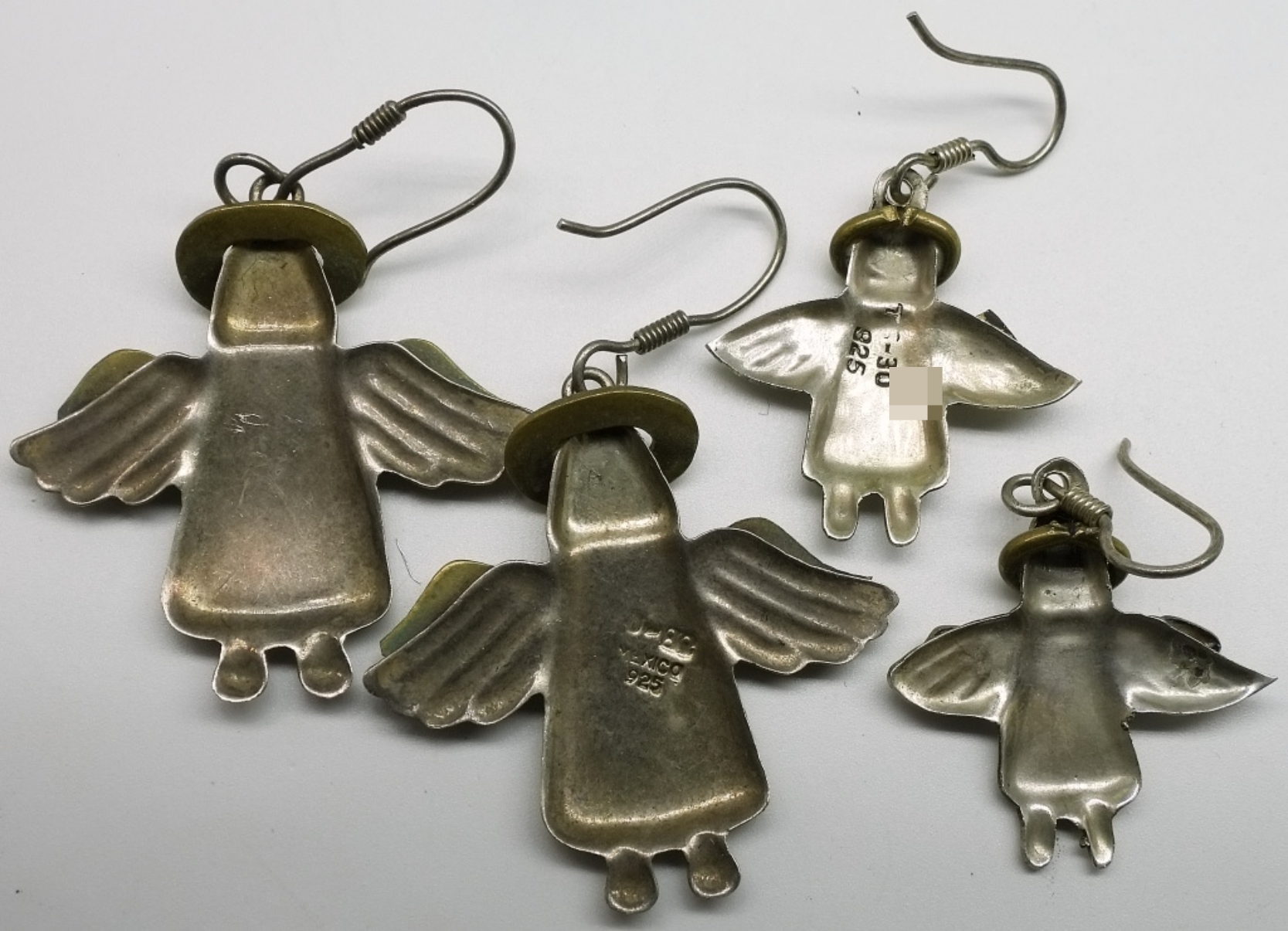 2 Pair Sterling Angel Earrings, Mexico