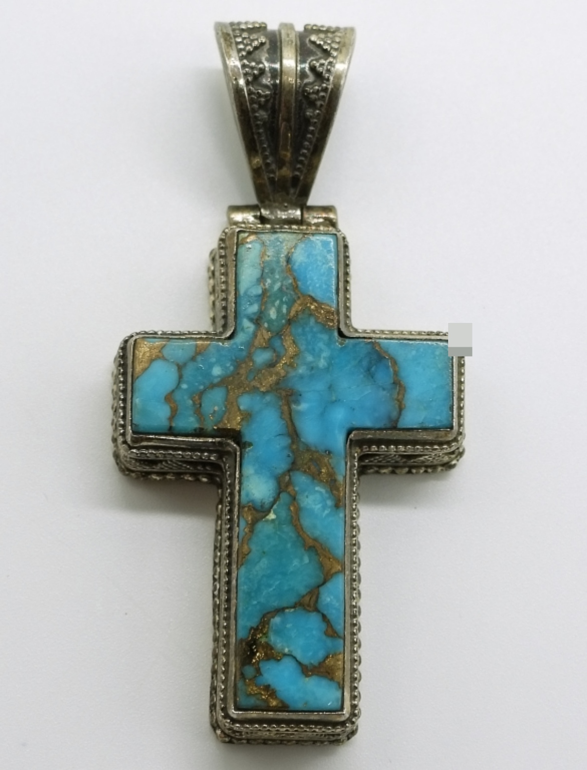 Sterling Turquoise Cross Pendant & Earrings