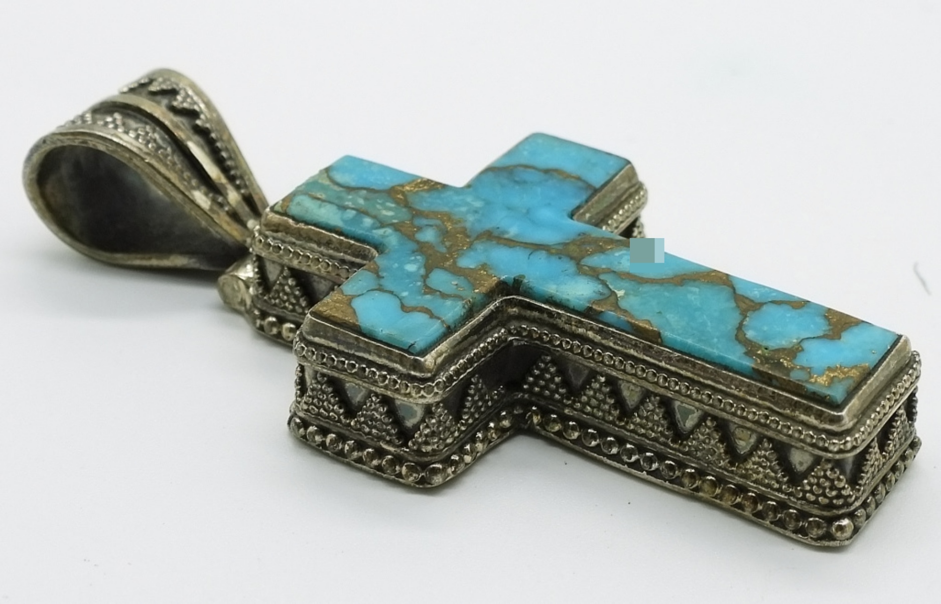 Sterling Turquoise Cross Pendant & Earrings