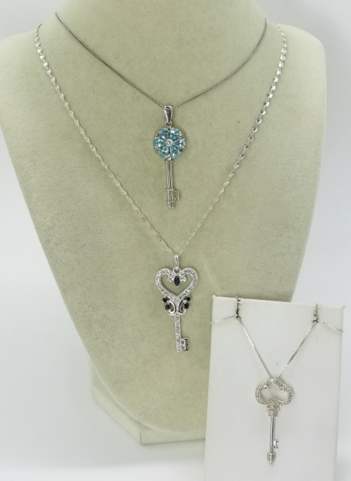Sterling Silver Key Pendant Necklaces, Set of 3