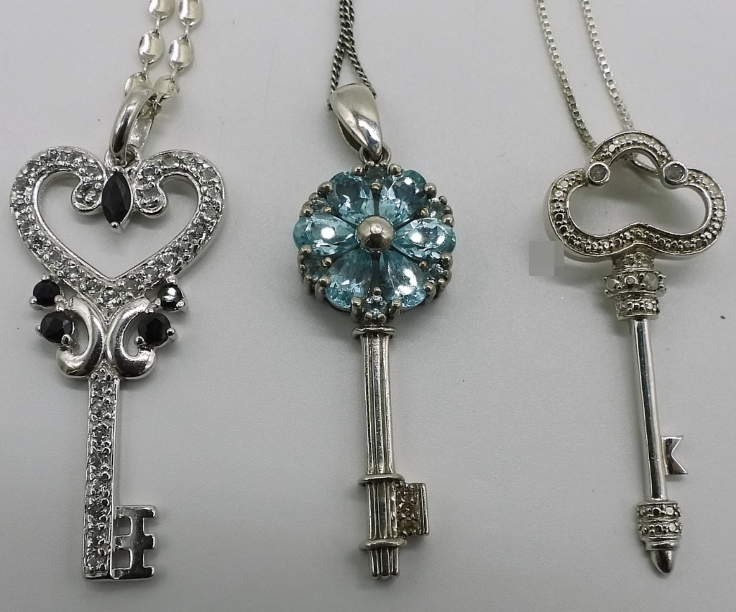 Sterling Silver Key Pendant Necklaces, Set of 3