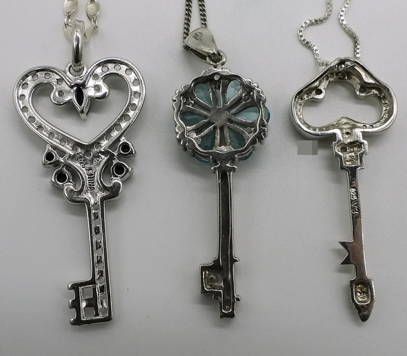 Sterling Silver Key Pendant Necklaces, Set of 3
