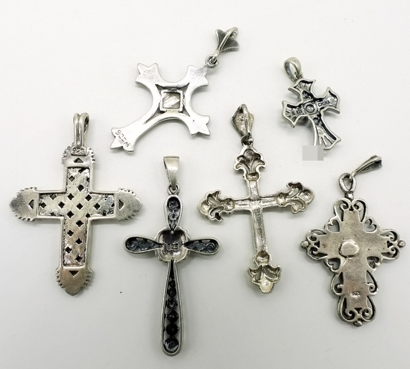 6 Sterling Marcasite Cross Pendants