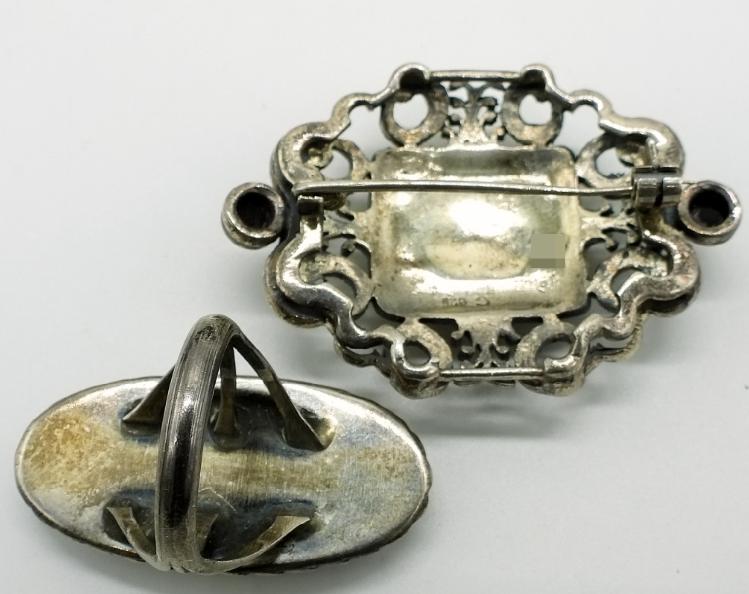 Sterling Agate Ring & Marcasite Brooch