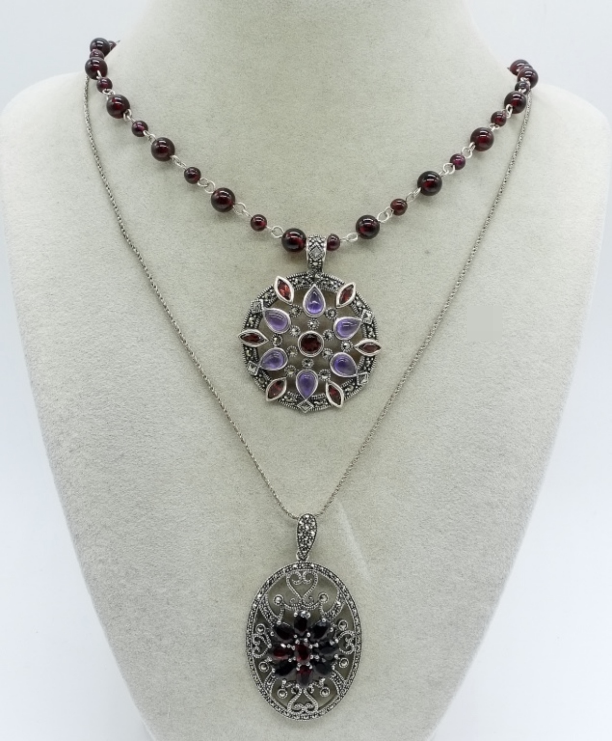 2 Garnet & Amethyst 925 Necklaces