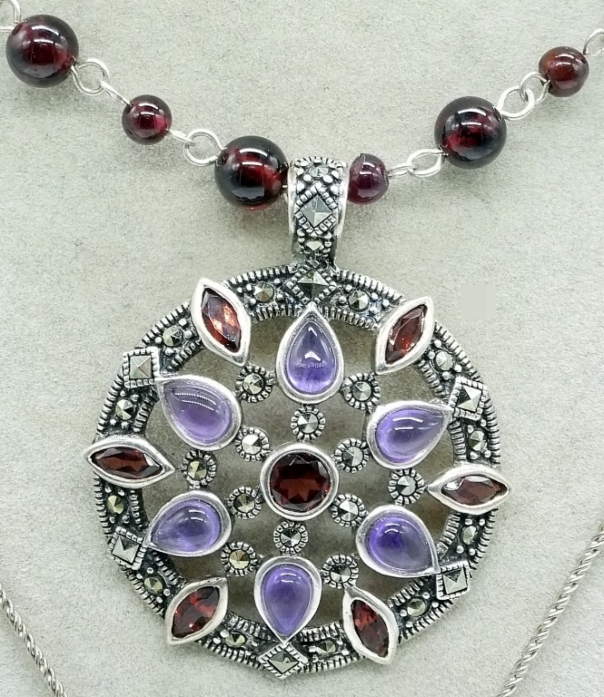 2 Garnet & Amethyst 925 Necklaces