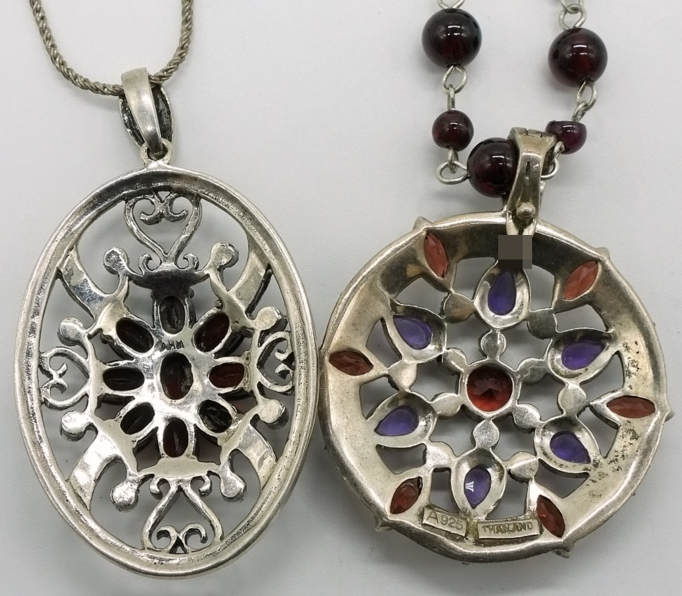 2 Garnet & Amethyst 925 Necklaces