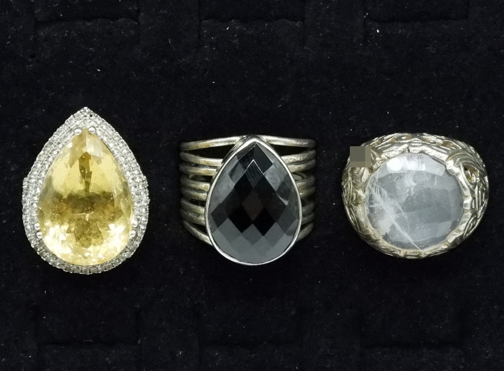 3 Chunky Sterling Gemstone Rings