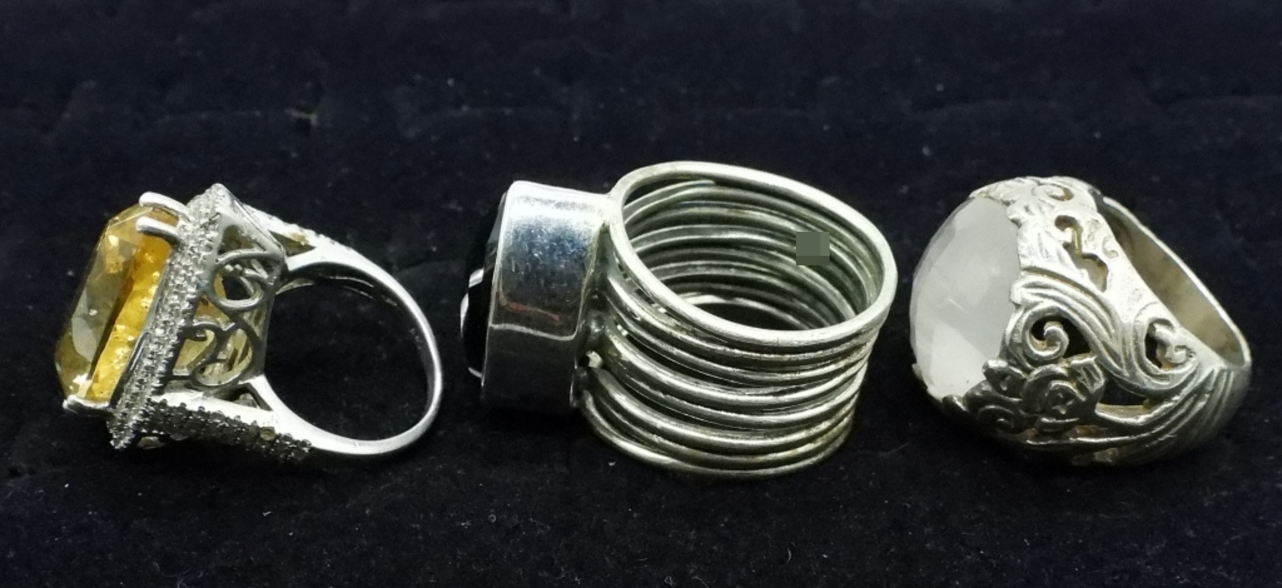 3 Chunky Sterling Gemstone Rings