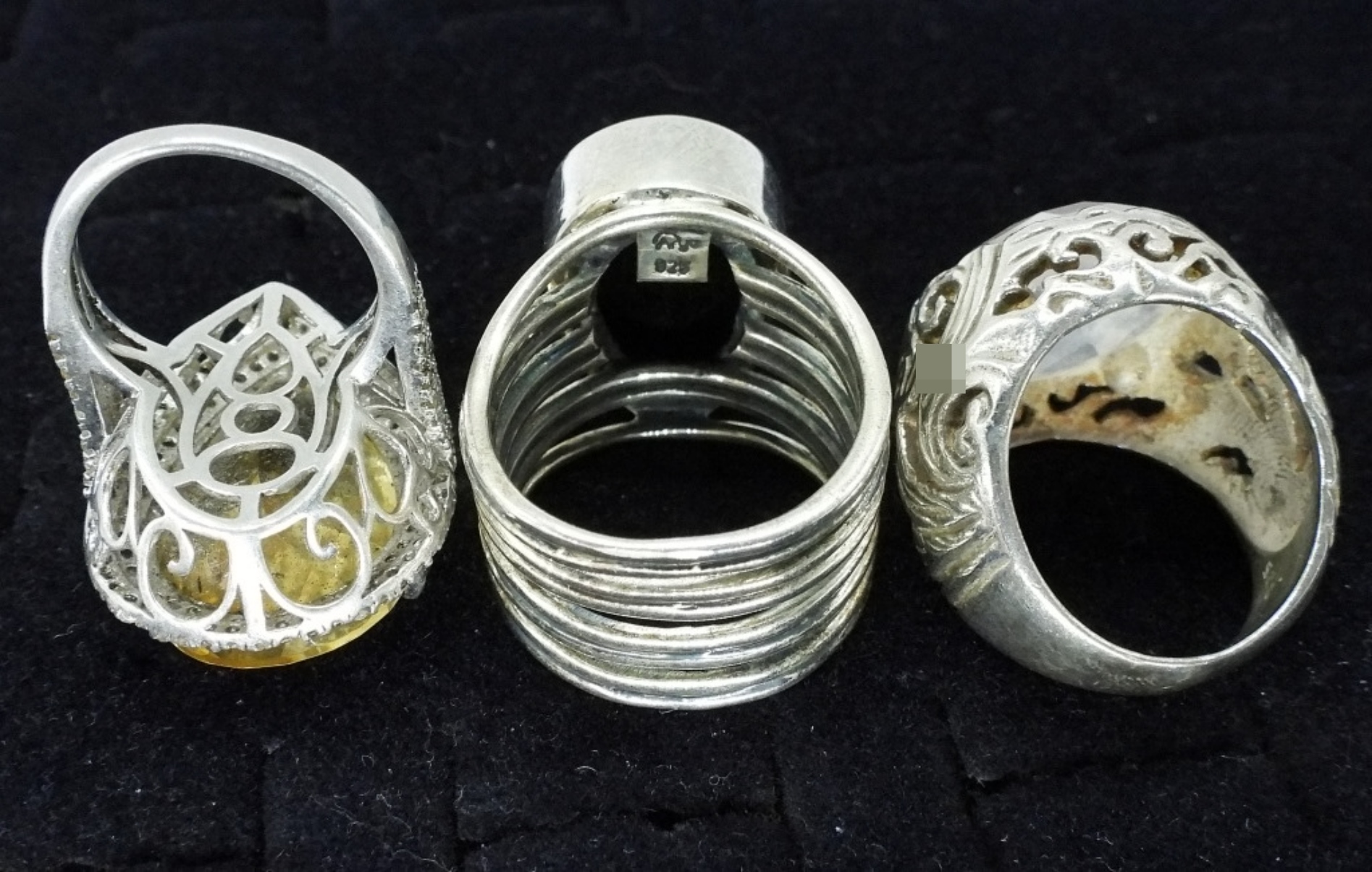 3 Chunky Sterling Gemstone Rings