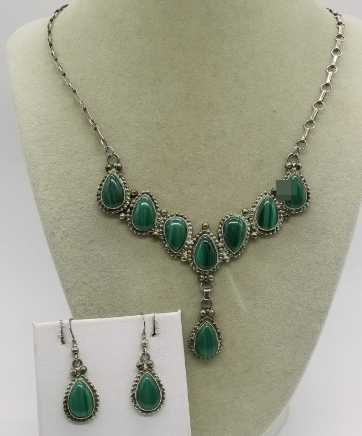 L. Begay 925 Malachite Necklace & Earring Set