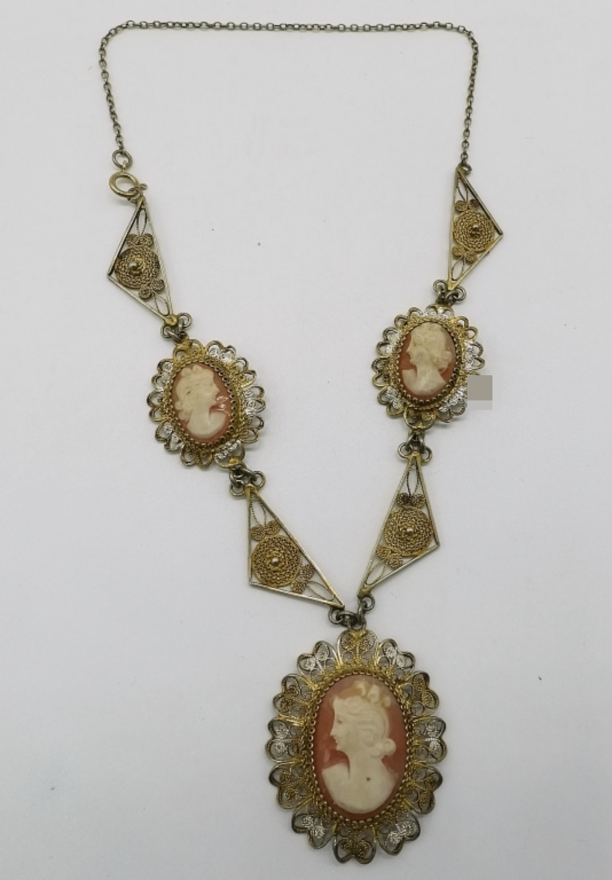 900 Silver, Cameo Necklace for Repair