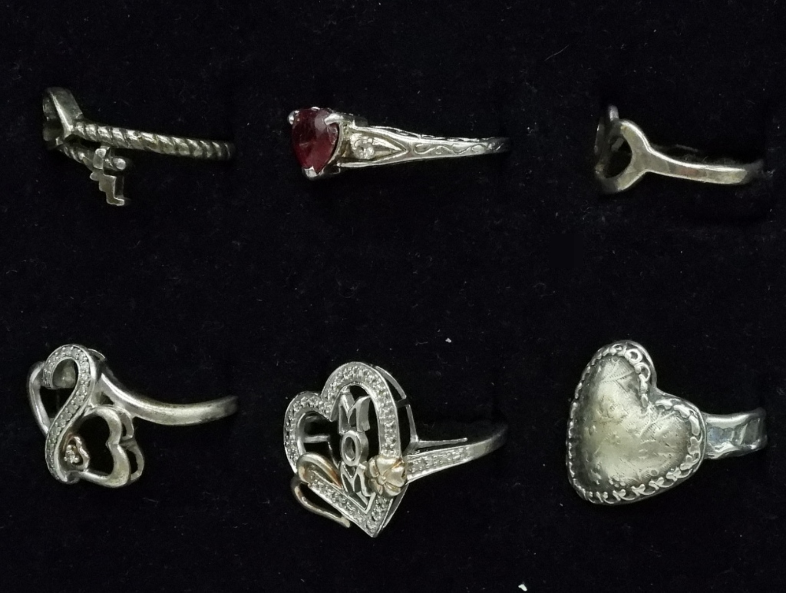 6 Sterling Silver Heart Rings, Fashion Jewelry