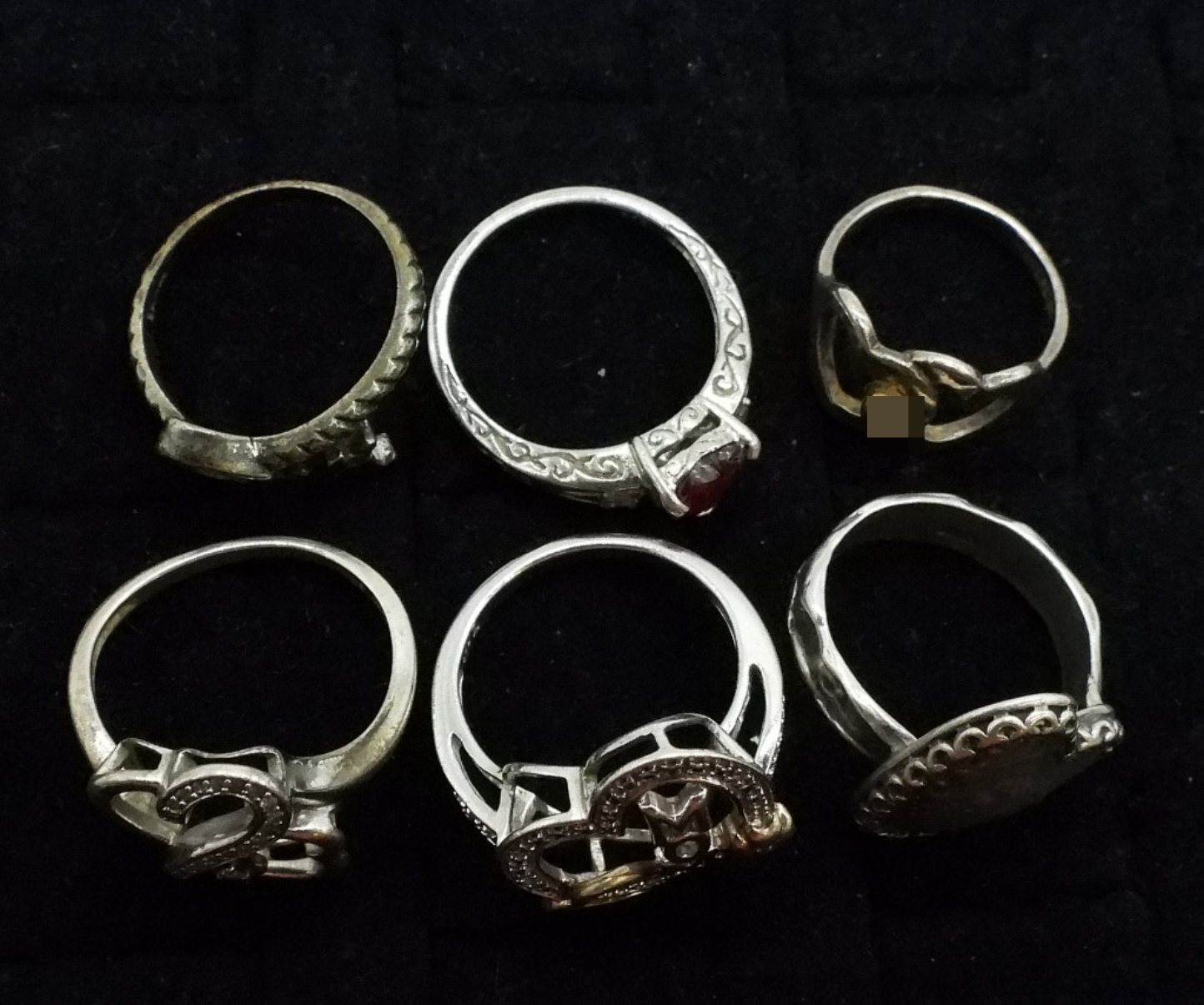 6 Sterling Silver Heart Rings, Fashion Jewelry