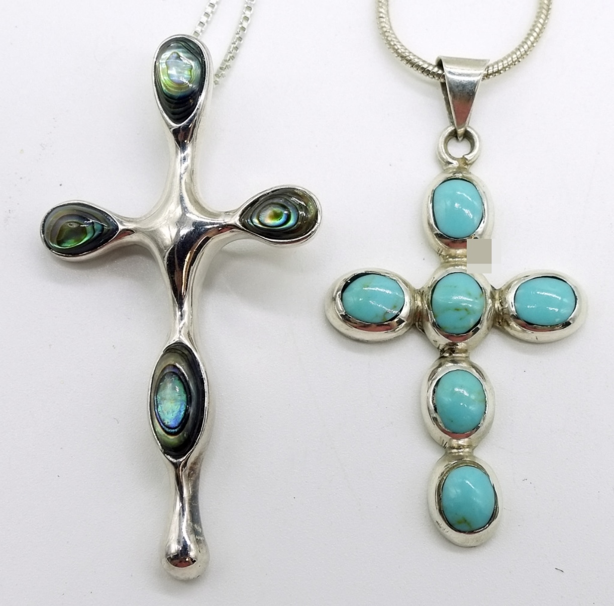 Four Sterling Cross Pendants & Chains