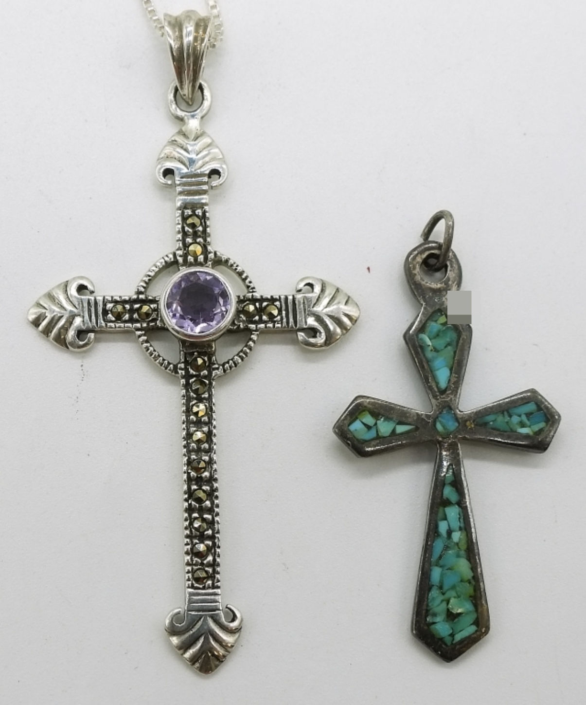 Four Sterling Cross Pendants & Chains