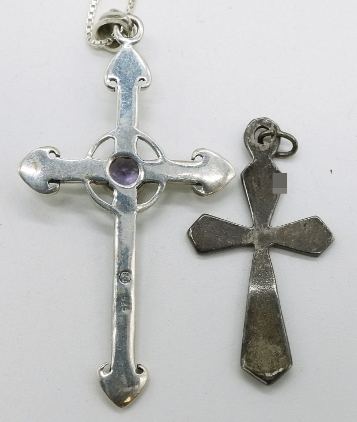 Four Sterling Cross Pendants & Chains