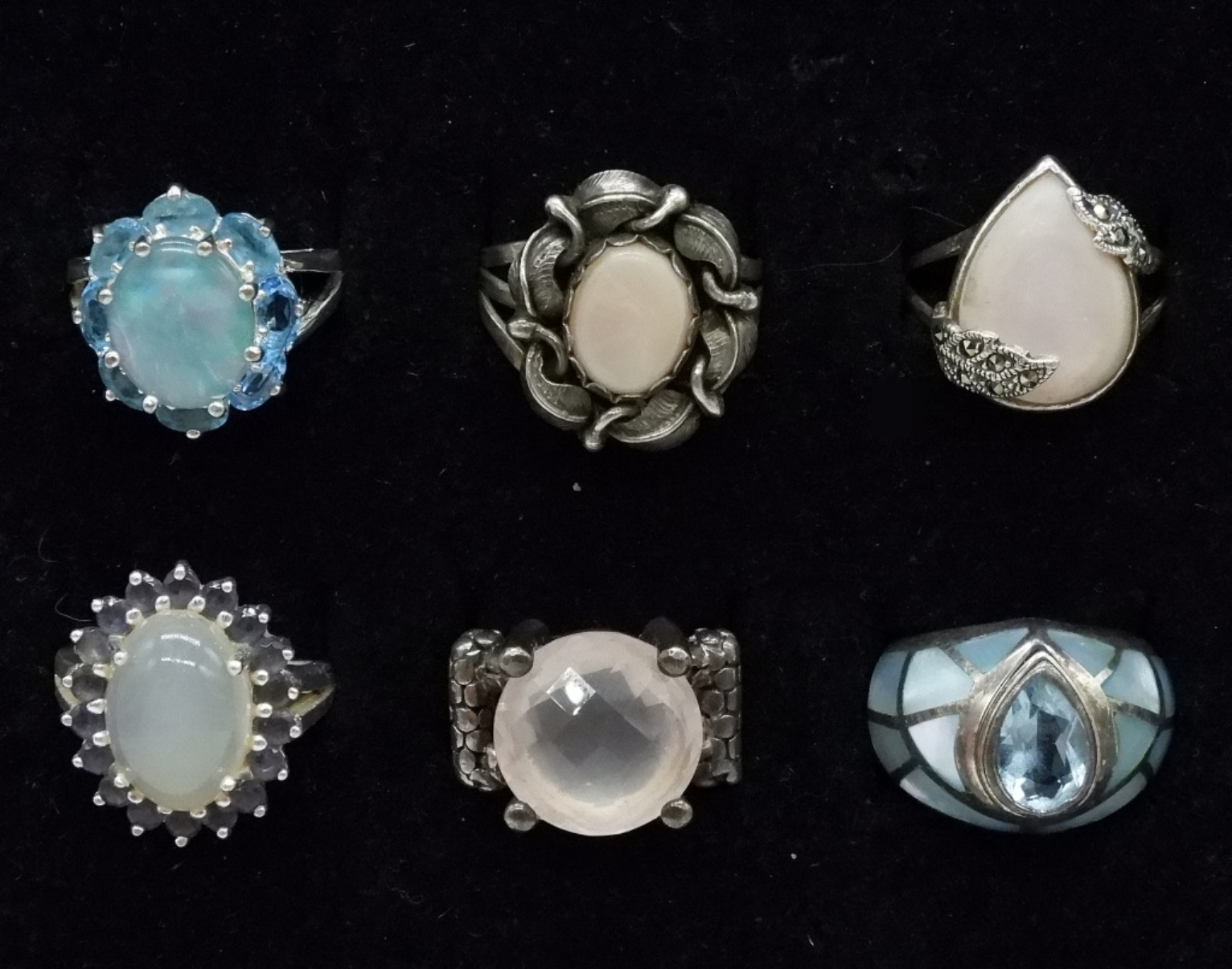 6 Sterling Fashion Gemstone Rings