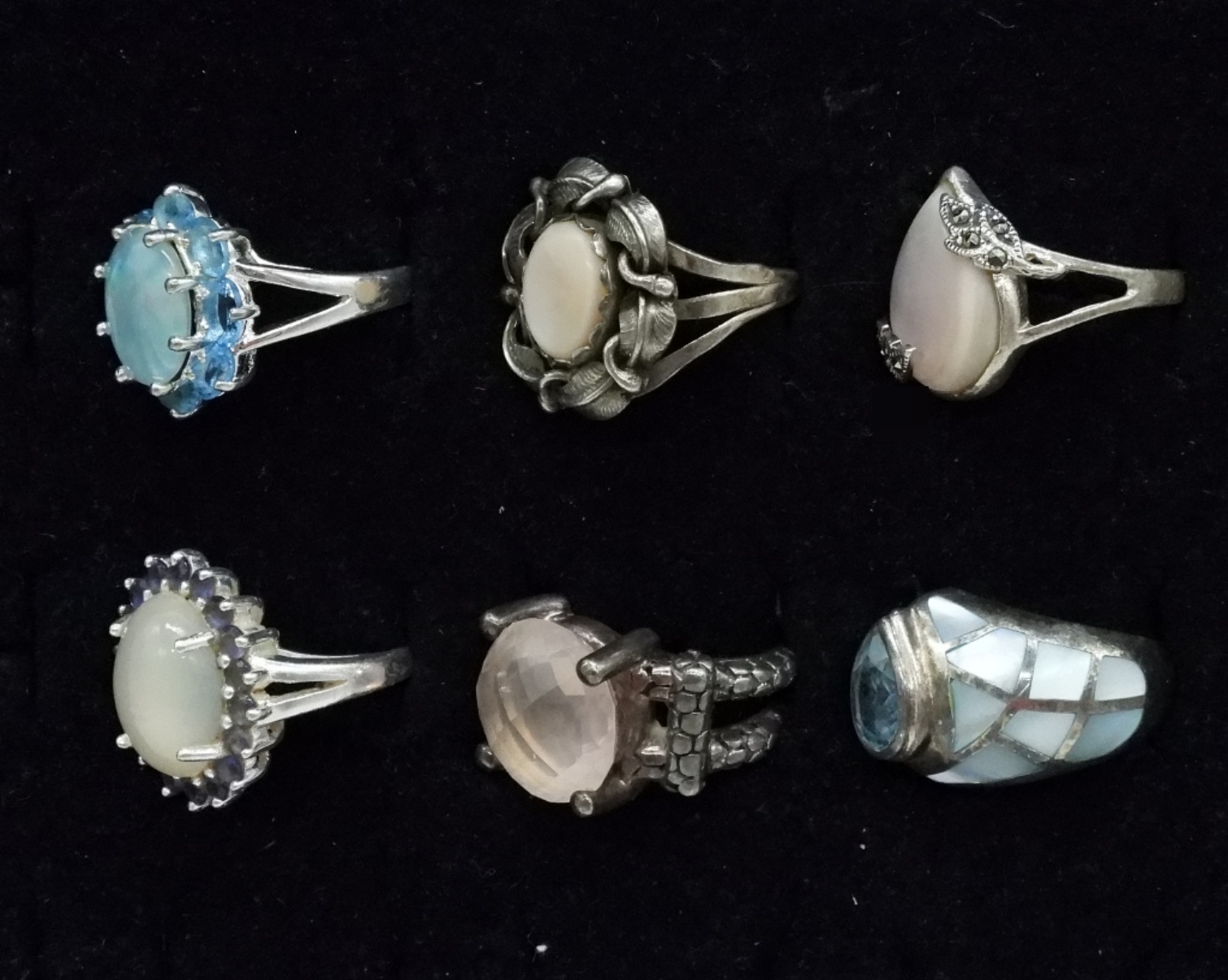 6 Sterling Fashion Gemstone Rings
