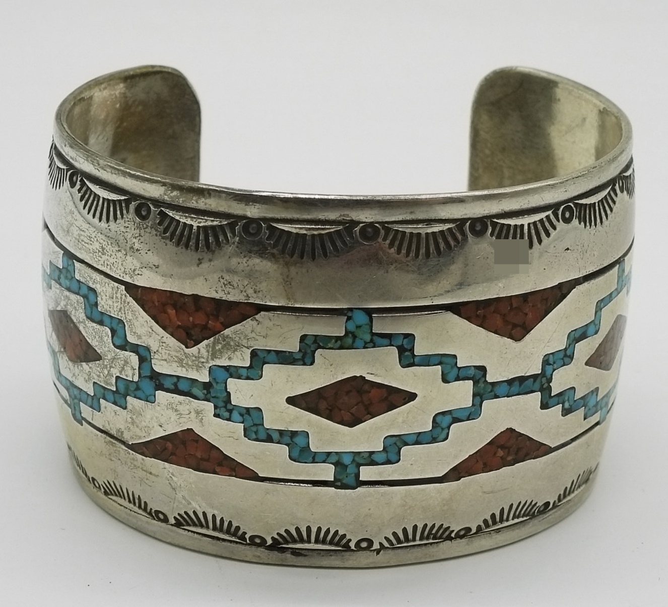 Vintage Turquoise Inlay 925 Cuff Bracelet