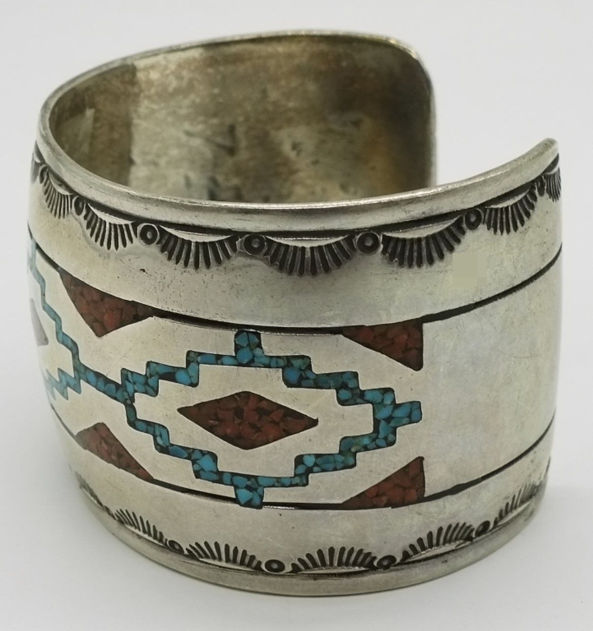 Vintage Turquoise Inlay 925 Cuff Bracelet