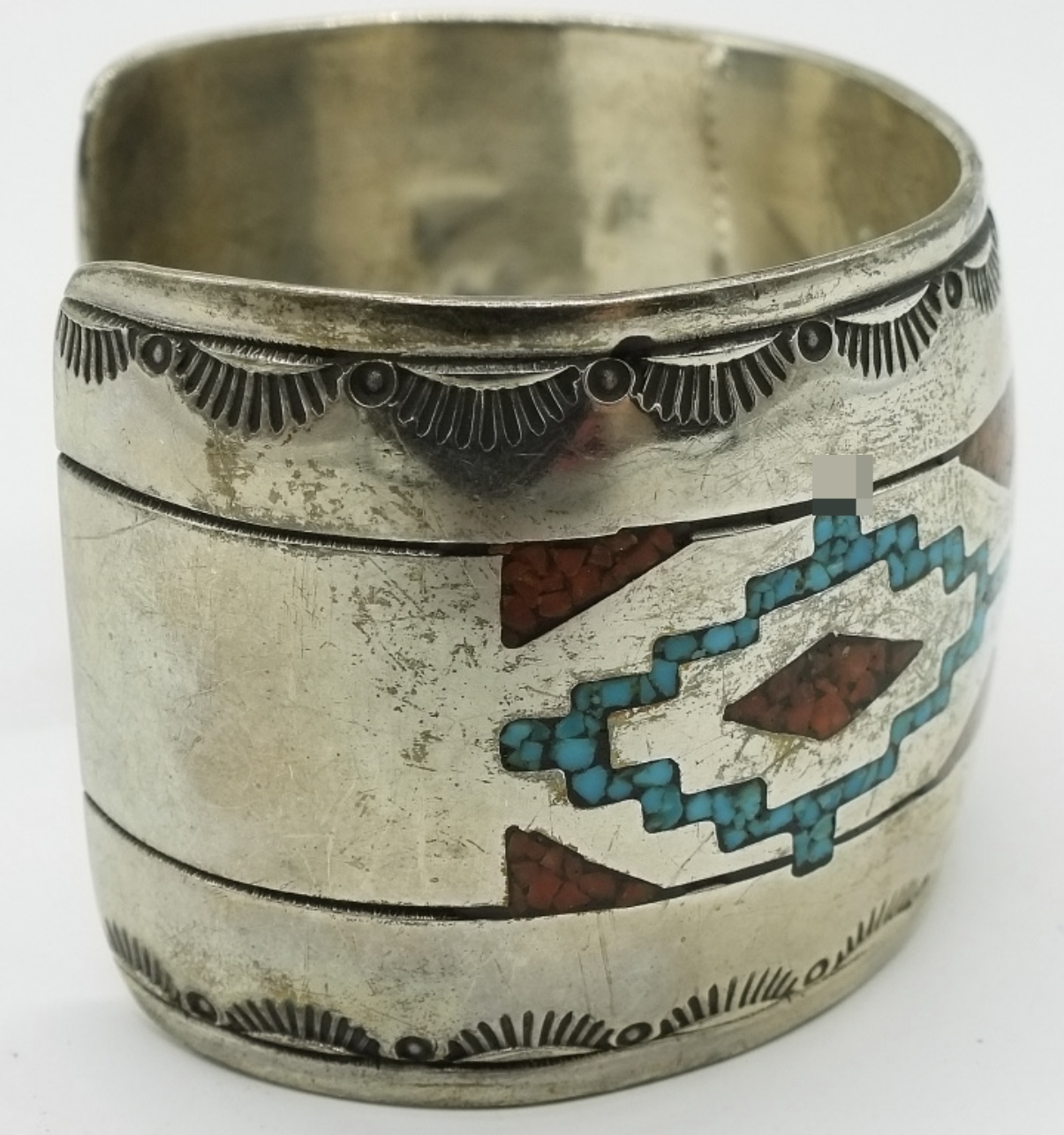 Vintage Turquoise Inlay 925 Cuff Bracelet