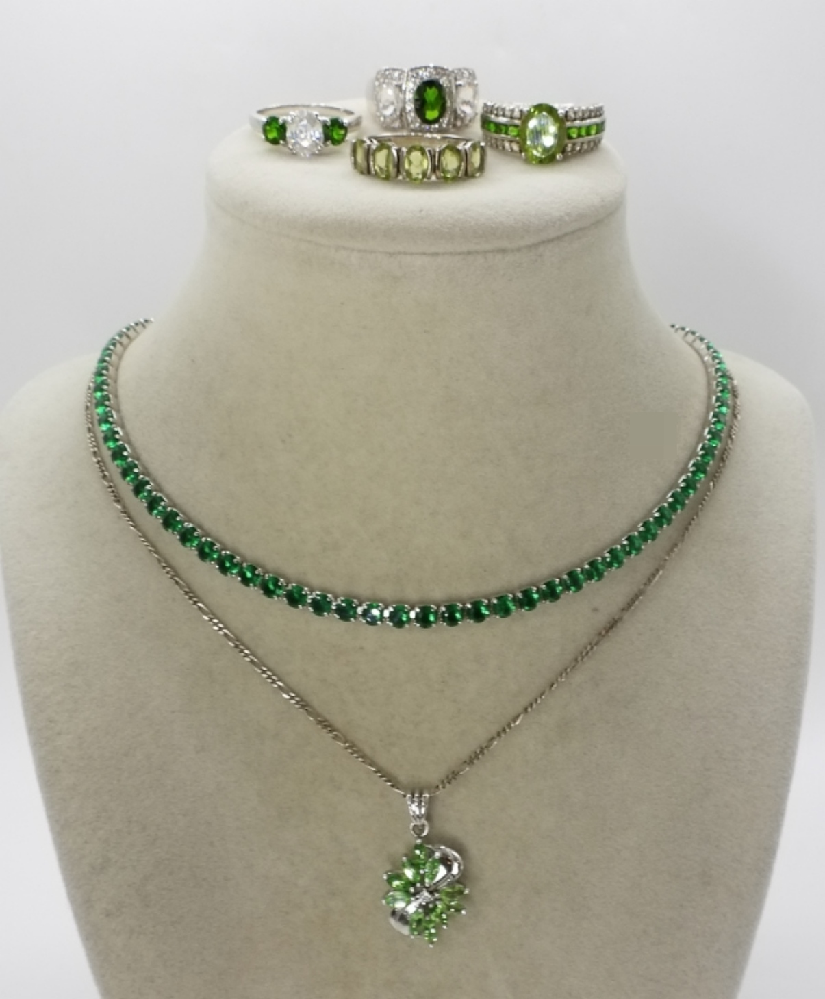 Sterling Green Stone Jewelry Lot, 6 Pieces