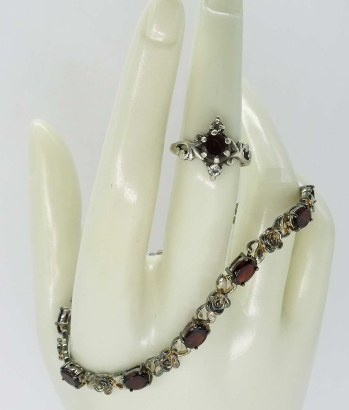 Sterling Garnet Ring and Bracelet Set