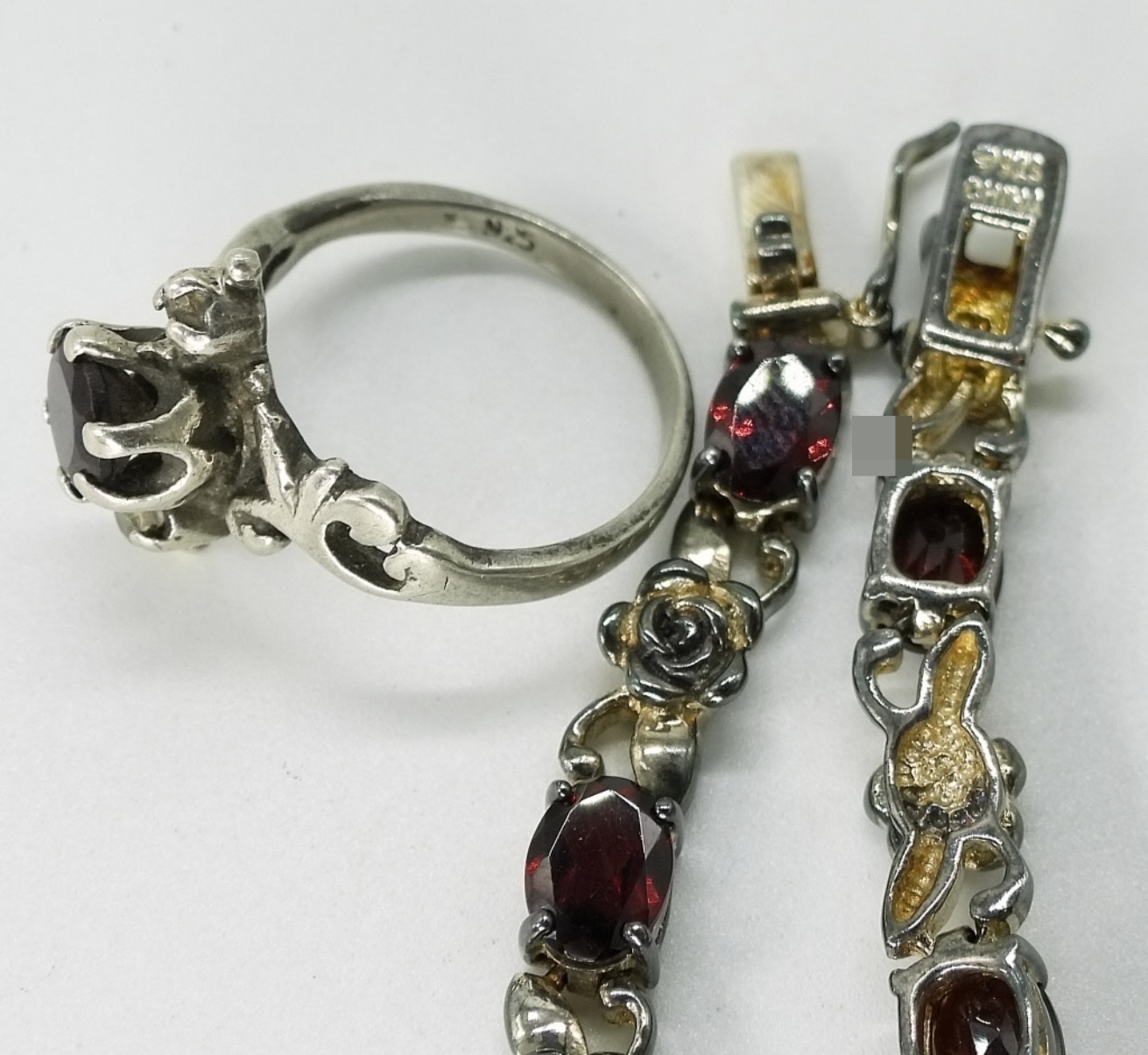 Sterling Garnet Ring and Bracelet Set