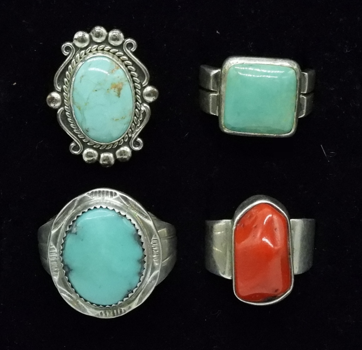 Sterling Silver Turquoise and Coral Rings