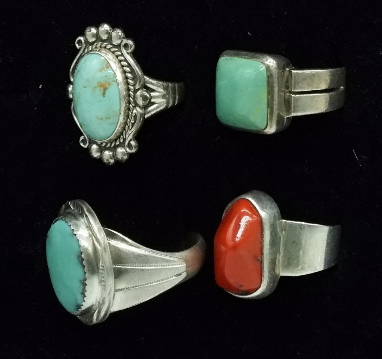 Sterling Silver Turquoise and Coral Rings