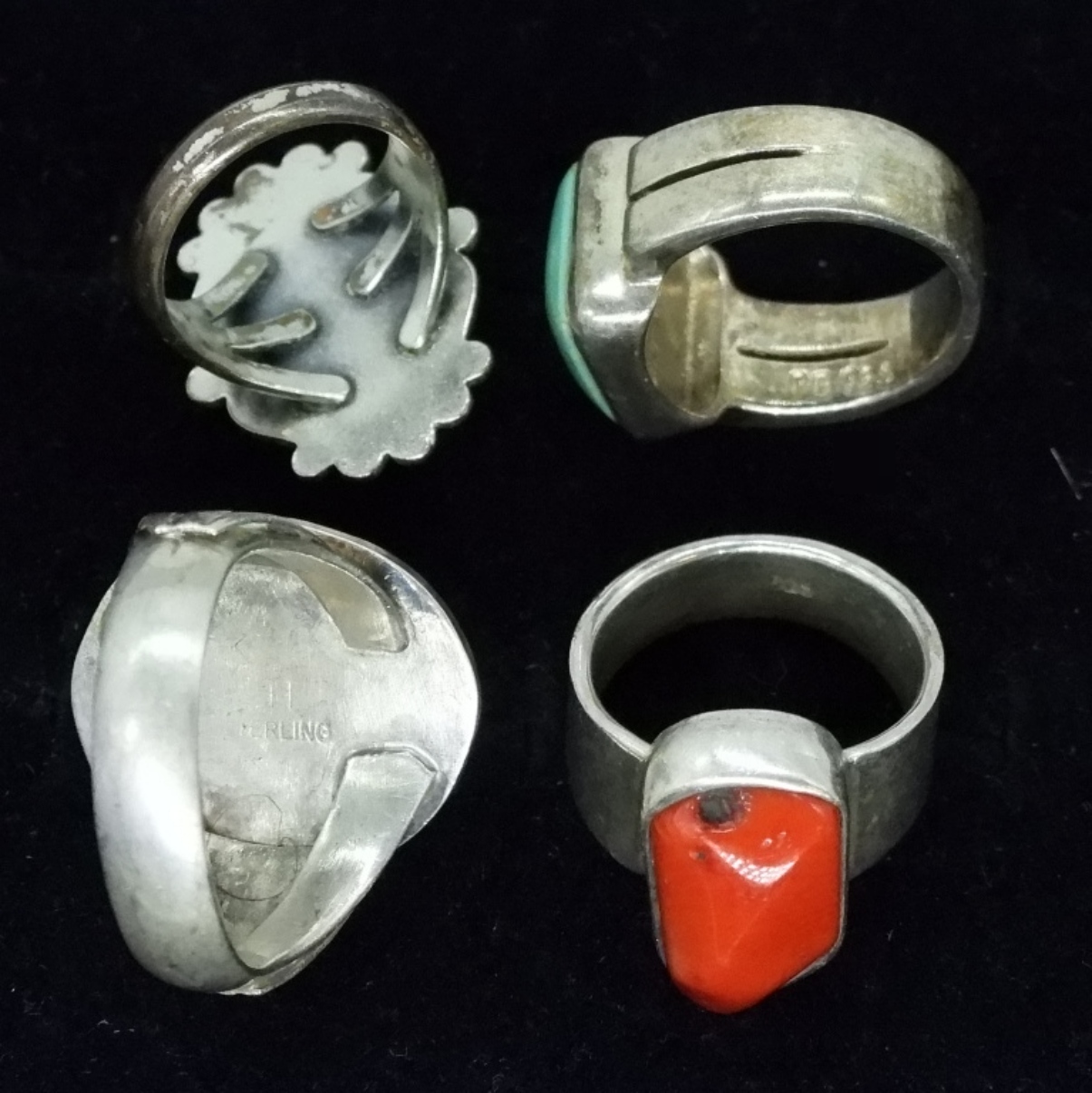 Sterling Silver Turquoise and Coral Rings