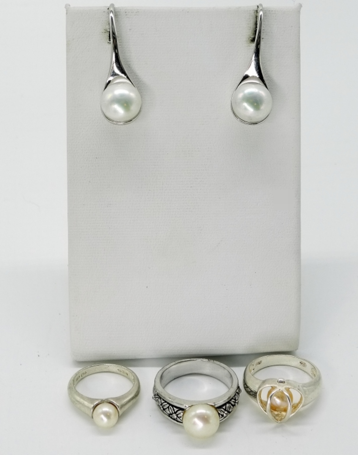 Sterling Silver Pearl Ring and Earring Set