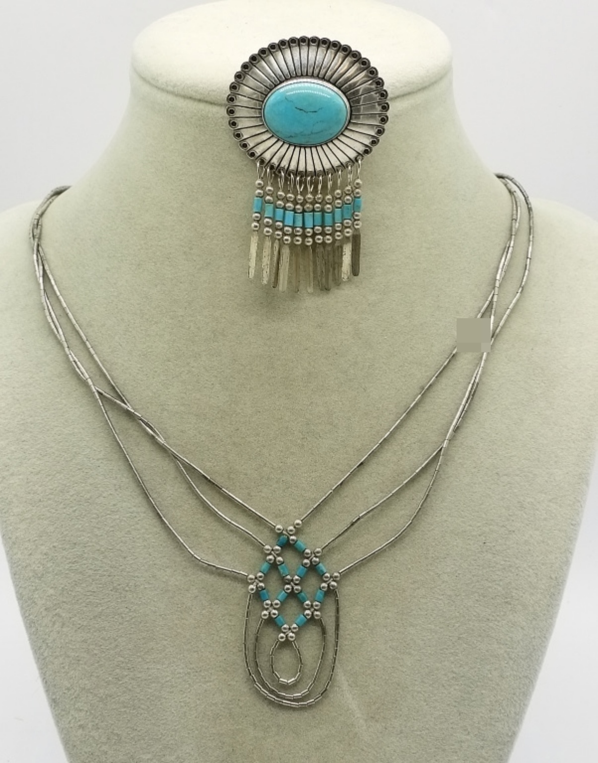 Sterling Silver Turquoise Pendant Necklace Set