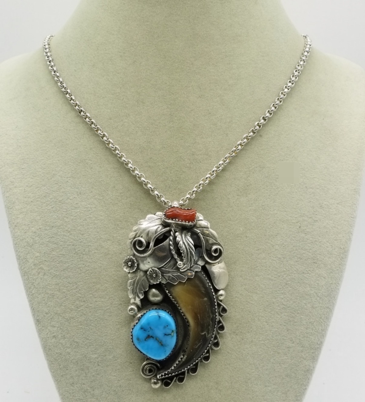 Sterling Native American Bear Claw Pendant