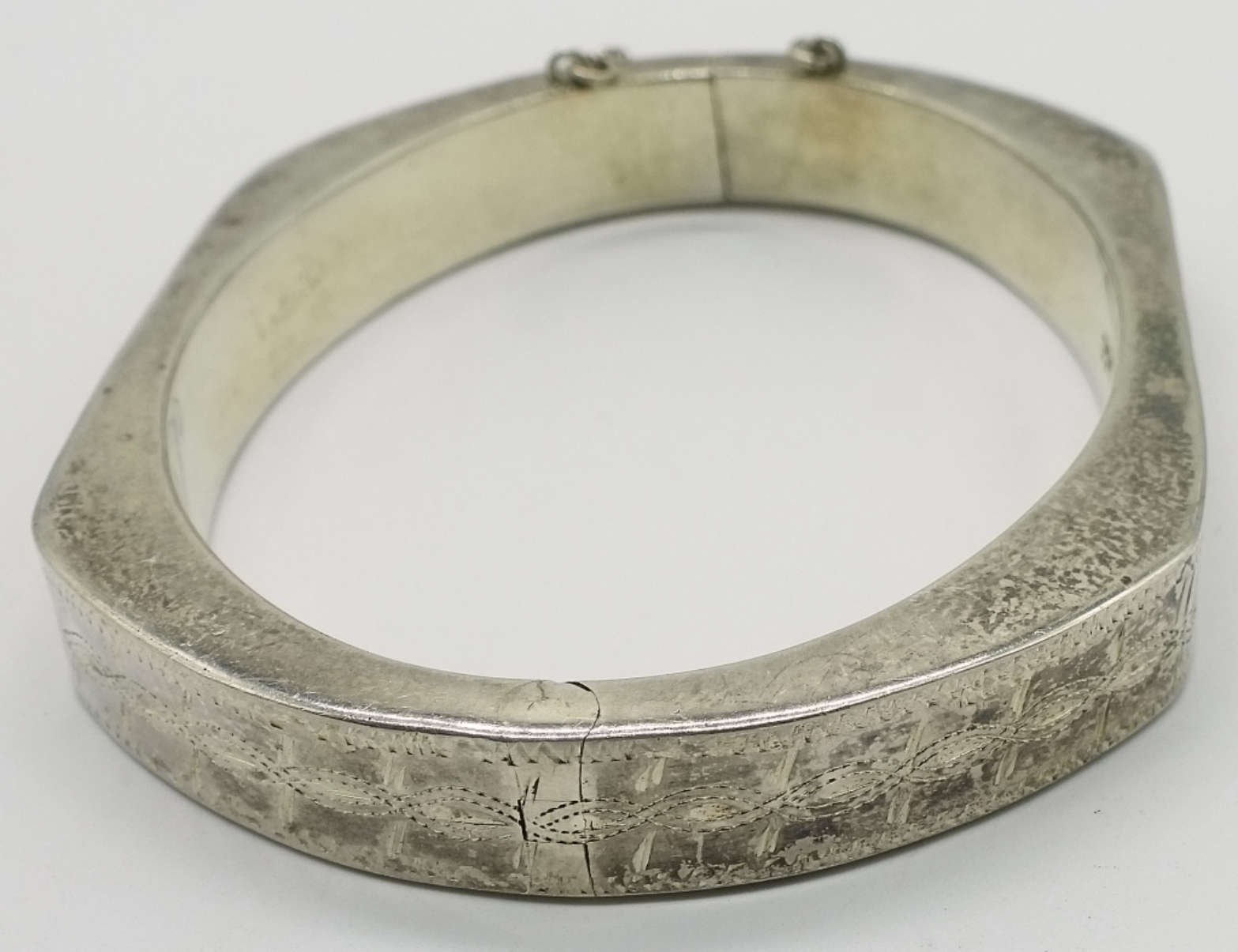 Sterling Silver Hinged Bracelet, Etched Design