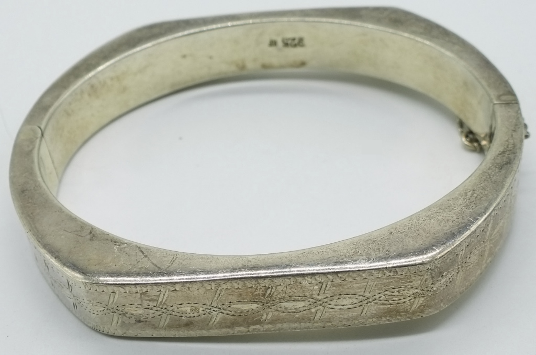 Sterling Silver Hinged Bracelet, Etched Design