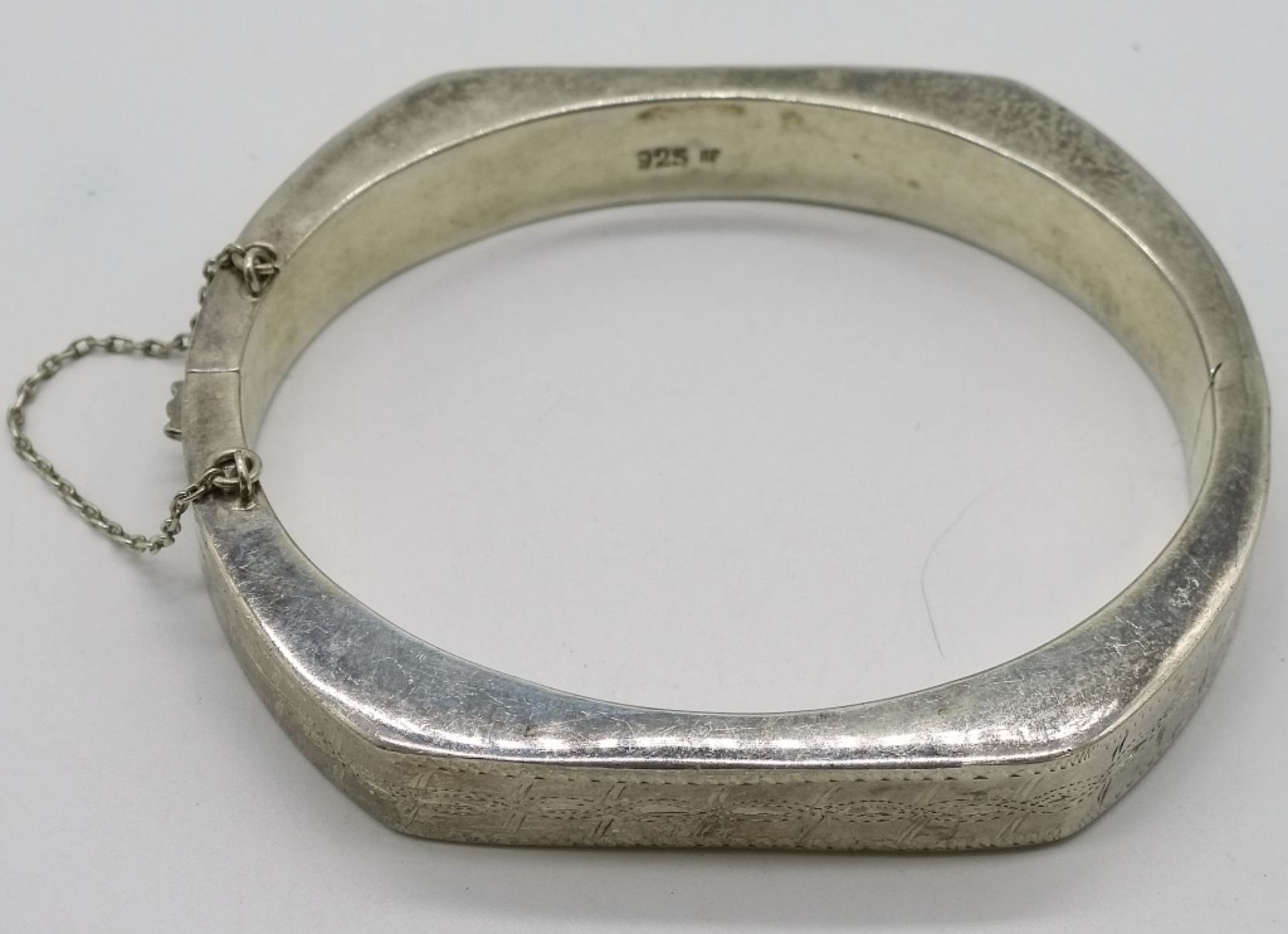 Sterling Silver Hinged Bracelet, Etched Design