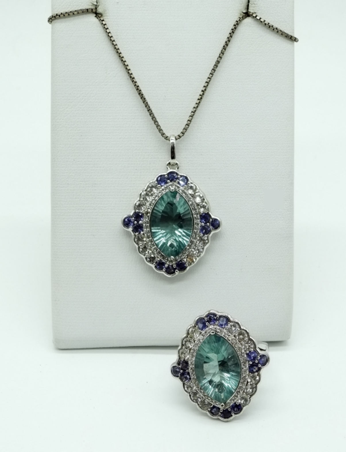 Sterling Green Stone Ring & Necklace