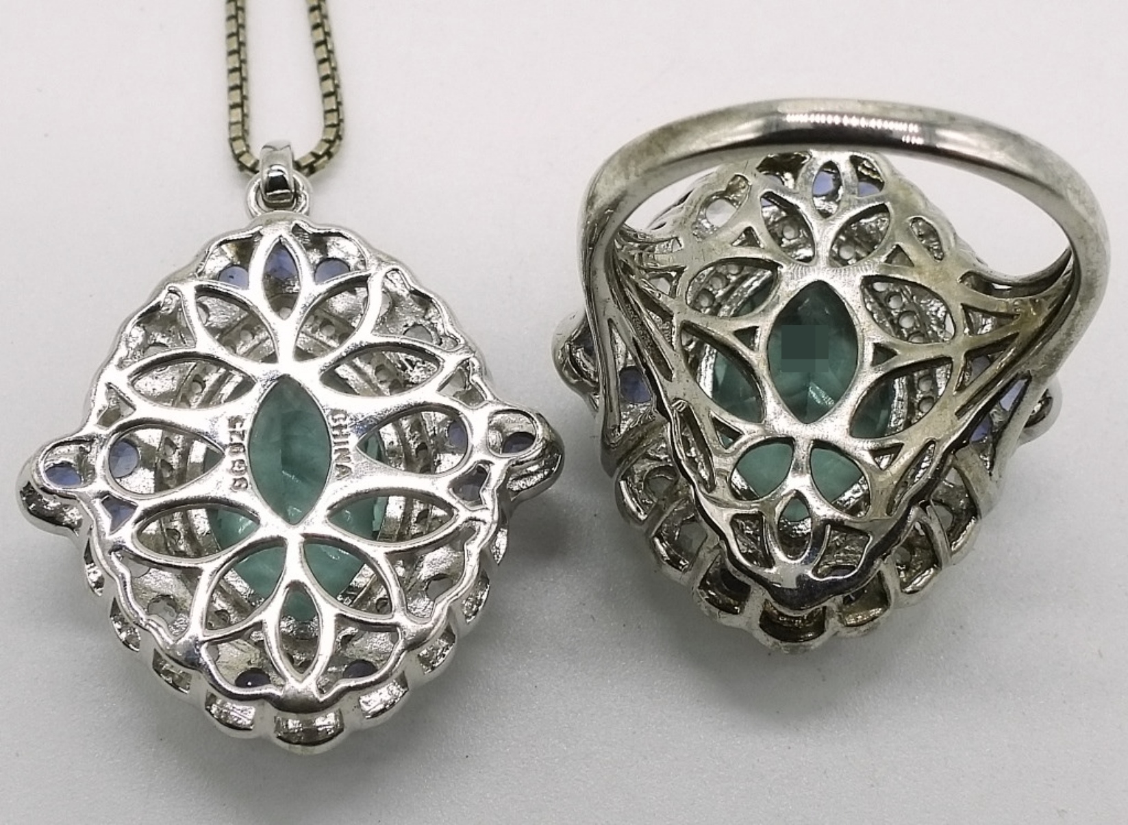 Sterling Green Stone Ring & Necklace