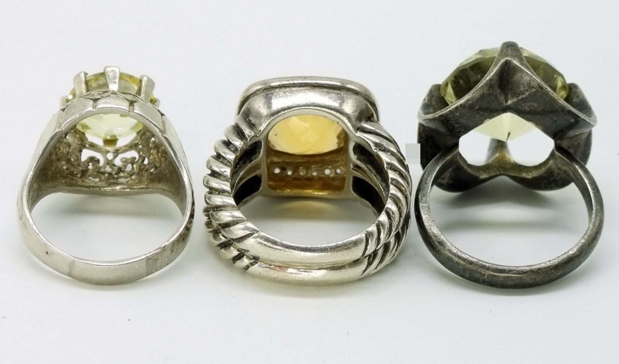 3 Sterling Rings with Yellow Gemstones