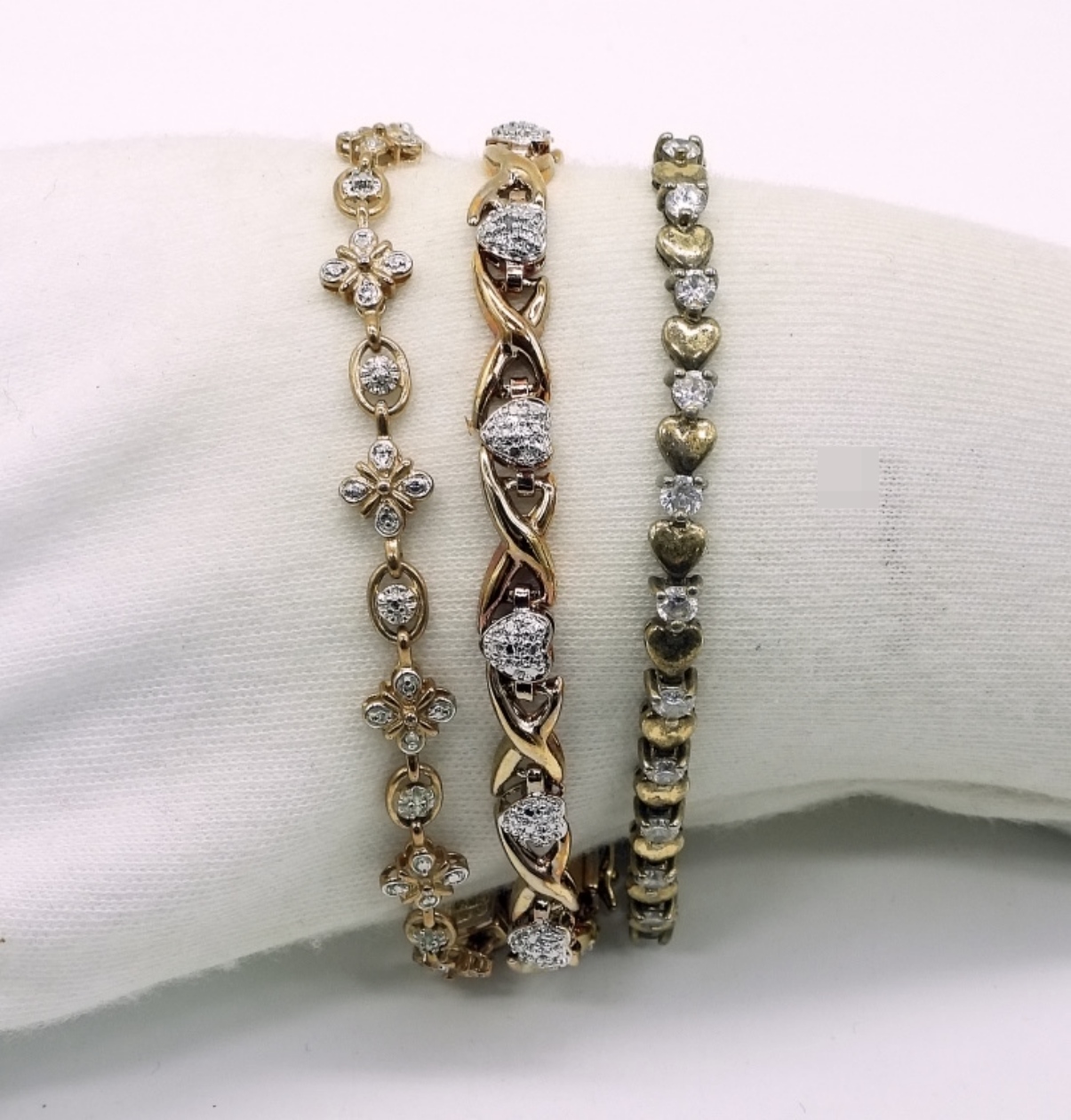 3 Sterling Gold-Tone Diamond Simulant Bracelets
