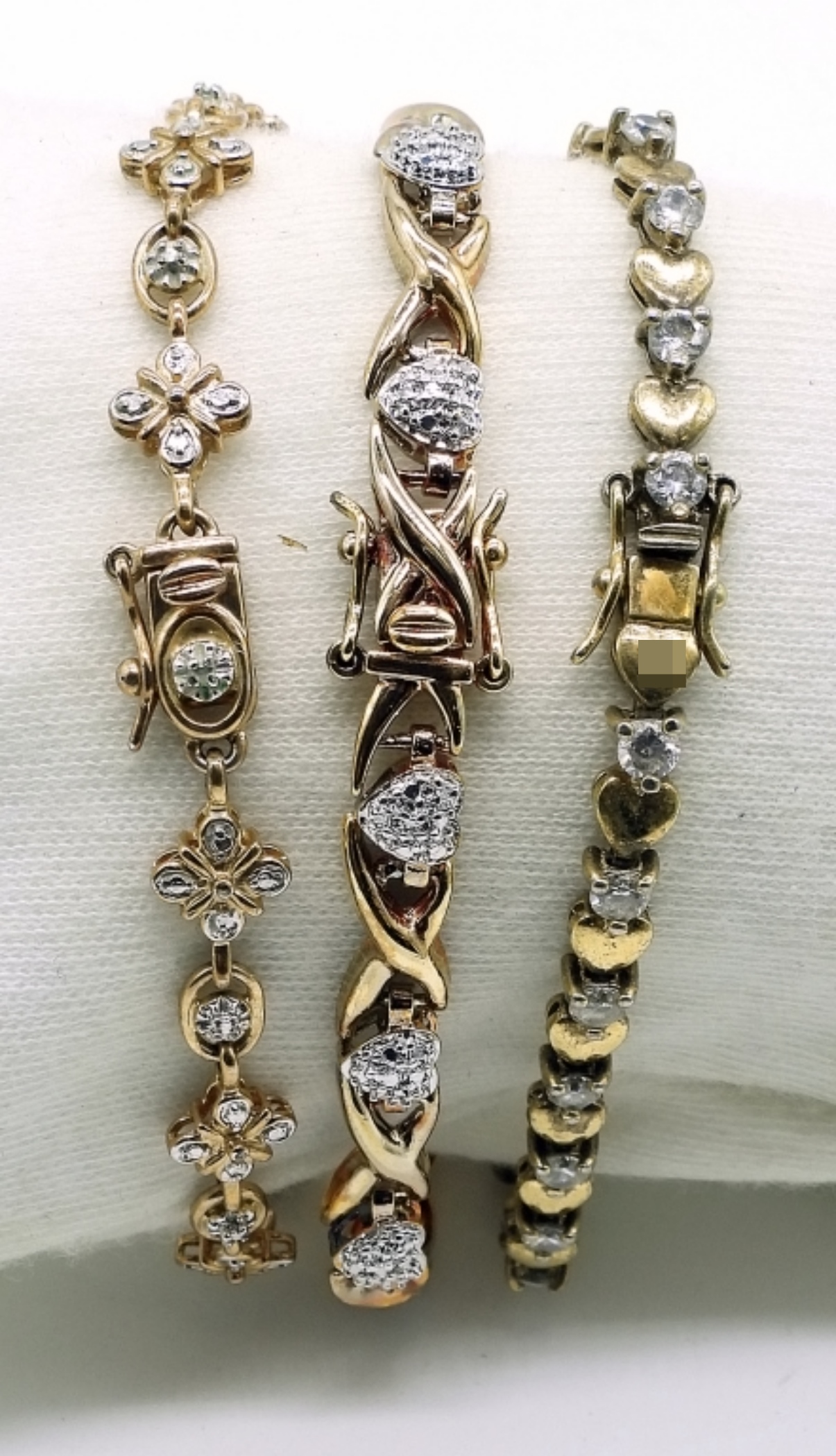 3 Sterling Gold-Tone Diamond Simulant Bracelets