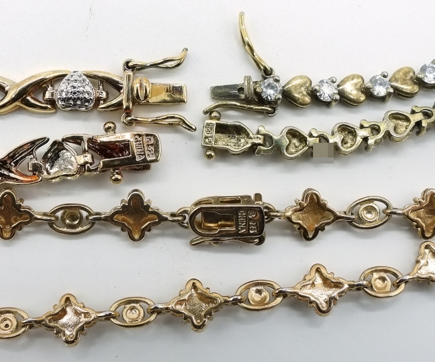 3 Sterling Gold-Tone Diamond Simulant Bracelets