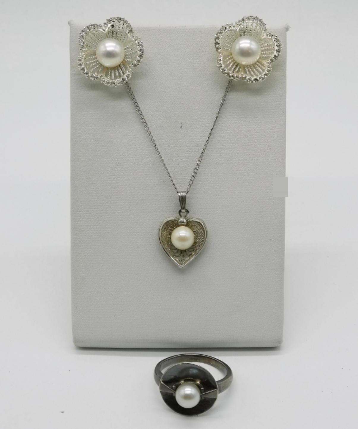 Sterling Silver Pearl Jewelry Set, 3 Pieces