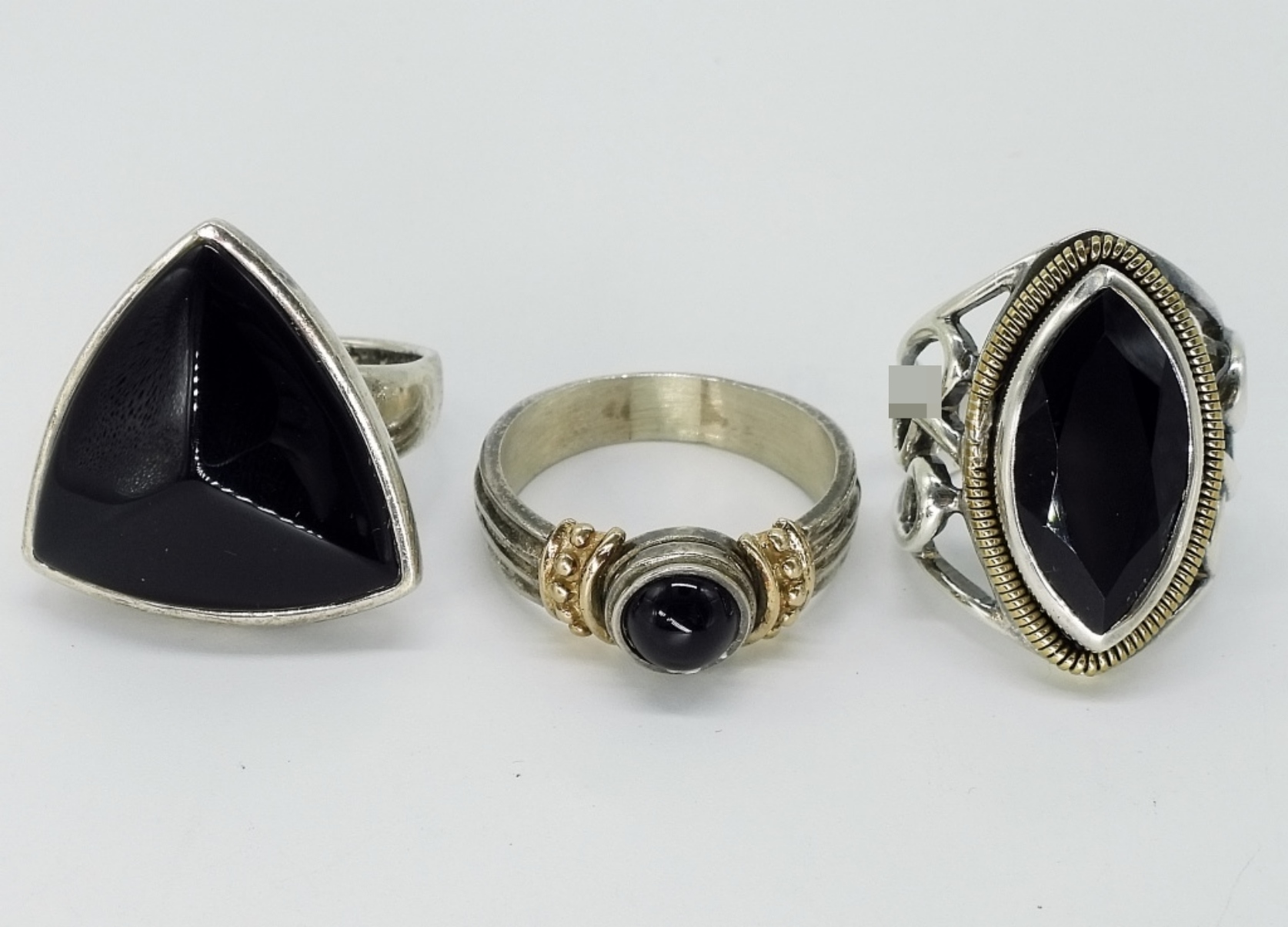 Sterling Silver Black Onyx Ring Lot, 3 Pieces