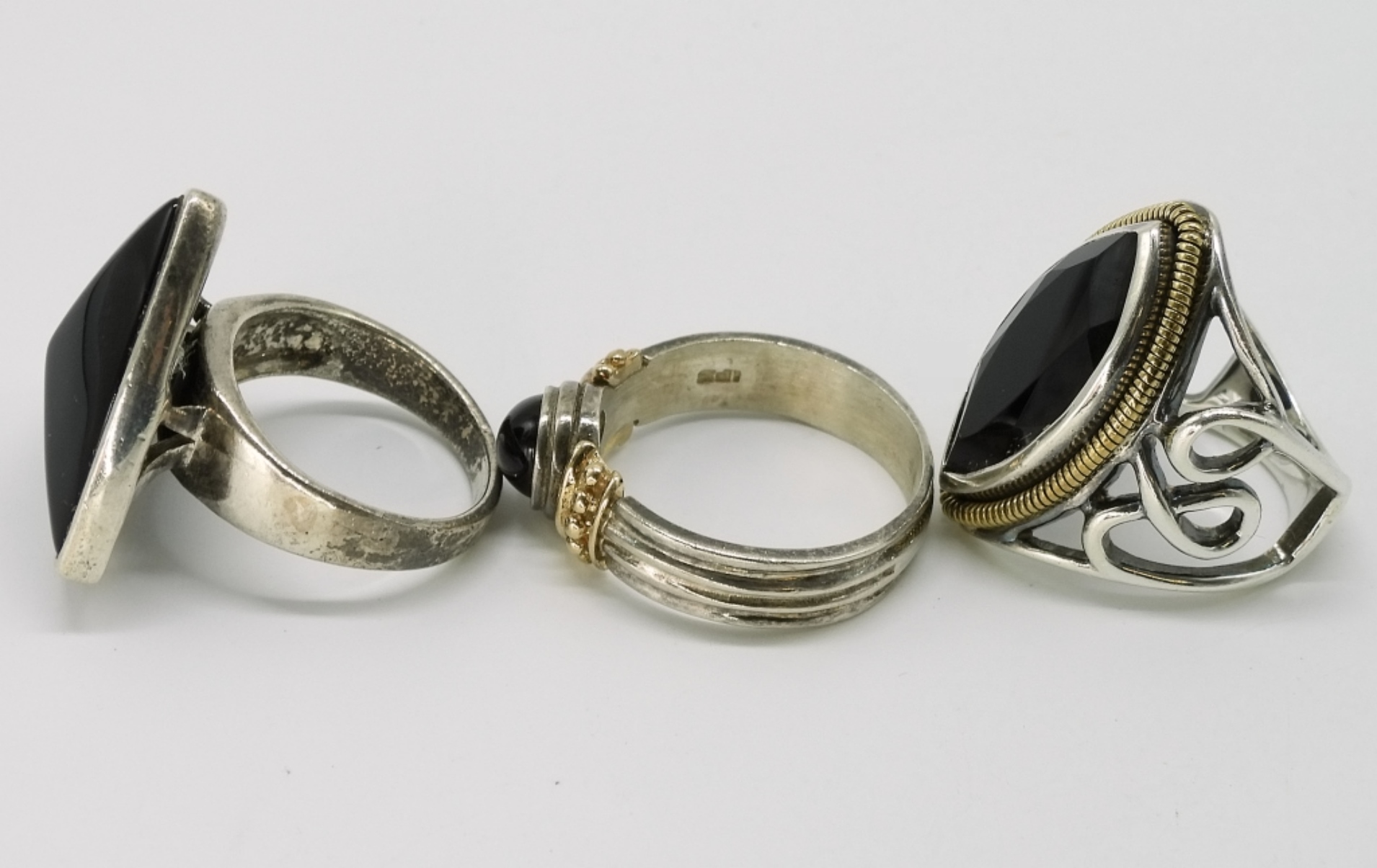 Sterling Silver Black Onyx Ring Lot, 3 Pieces